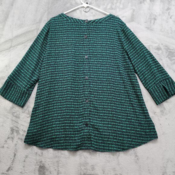 Banana Republic Top Womens Size XL Green Blue Back Button Crop Slit Sleeve - Picture 2 of 10